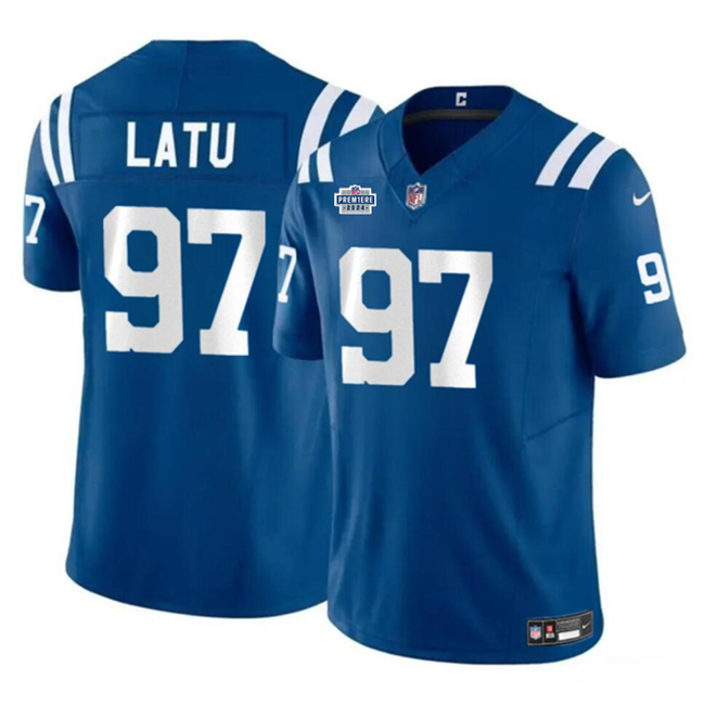 Men's Indianapolis Colts #97 Laiatu Latu Blue 2024 With Dradt Patch F.U.S.E. Vapor Limited Football Stitched Jersey